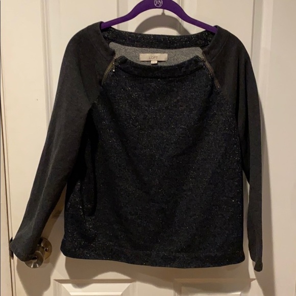 LOFT Zipper Detail Shimmer Crew EUC - Picture 2 of 12